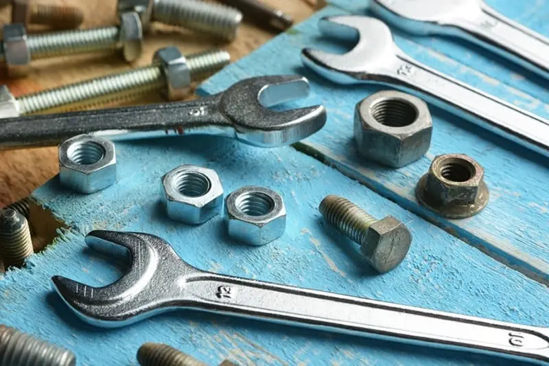 wrenches on a tabletop in Salt Lake City to perform heat pump maintenance