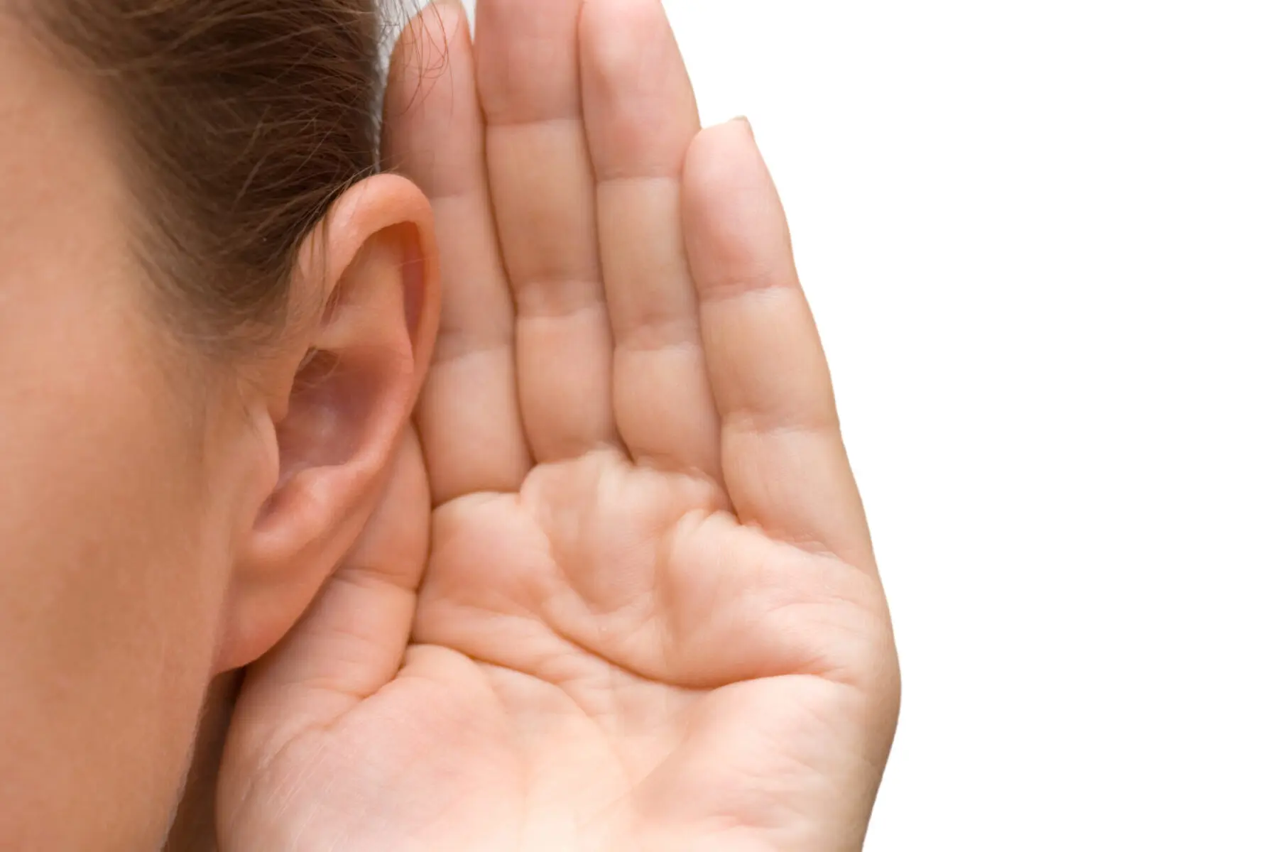 Girl listening with her hand on an ear for HVAC