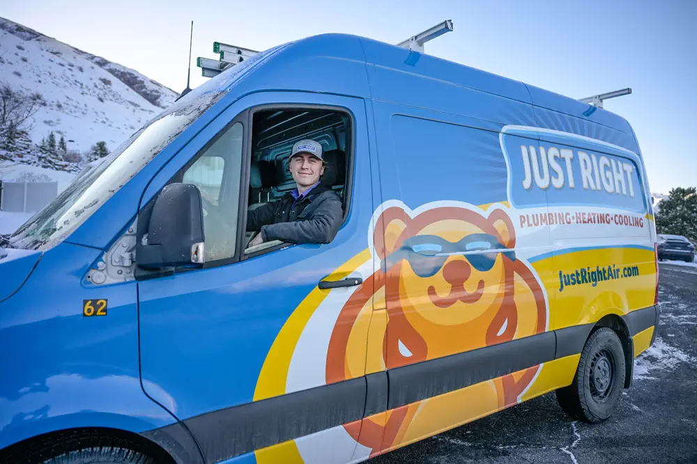 Just Right employee driving just right van