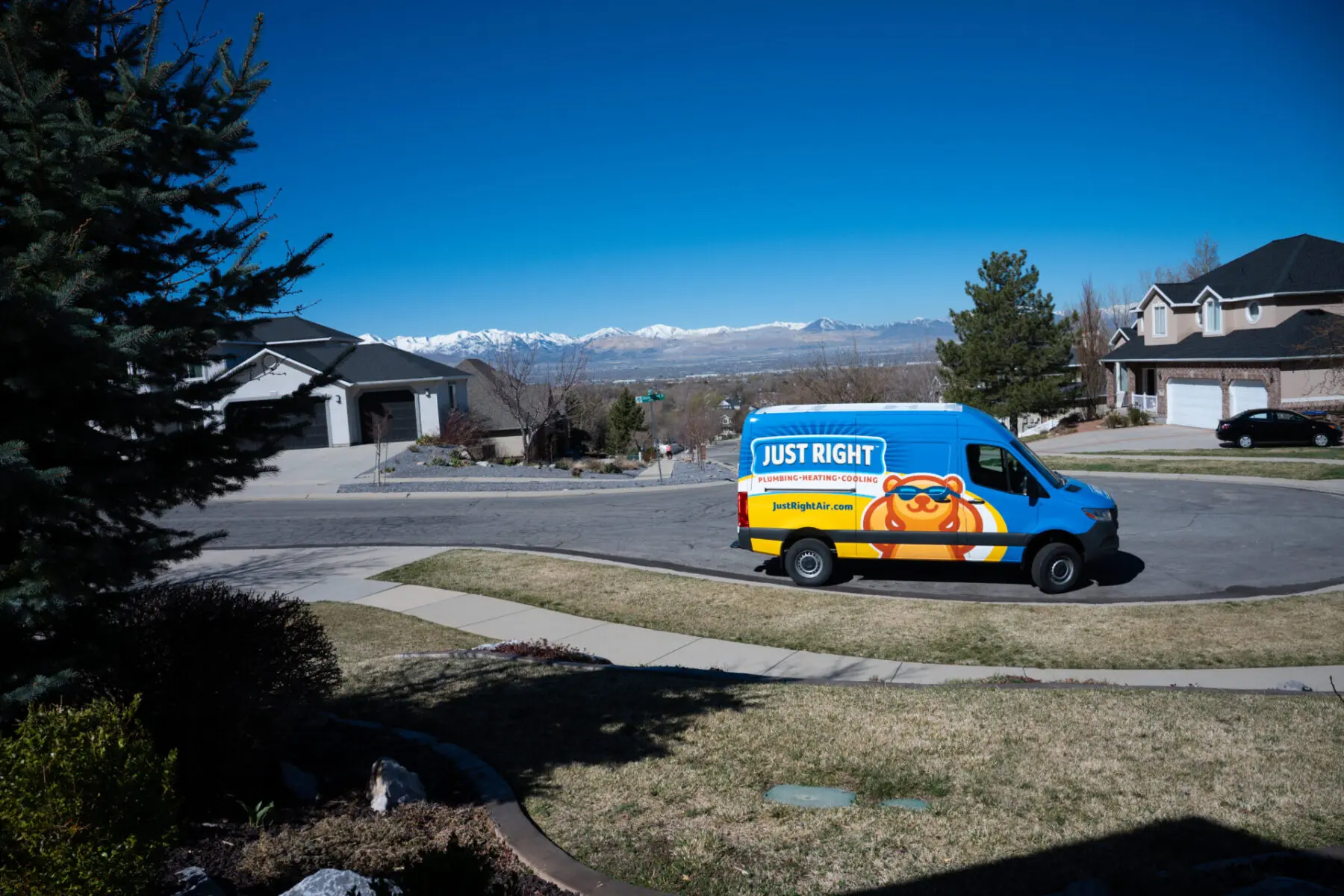 Just Right van parked in front of a house