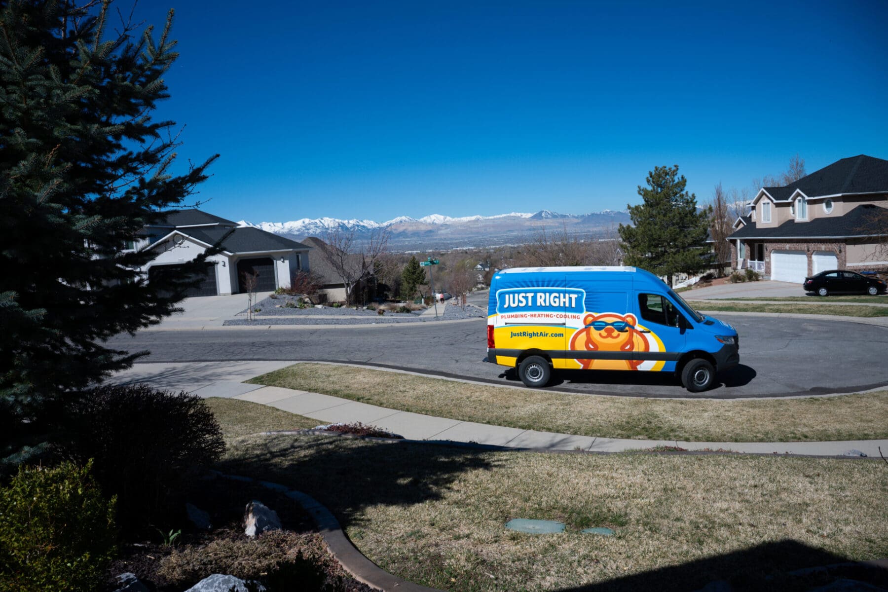 Just Right van parked in front of a house