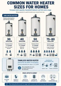 choosing the right water hear size for your home infographic