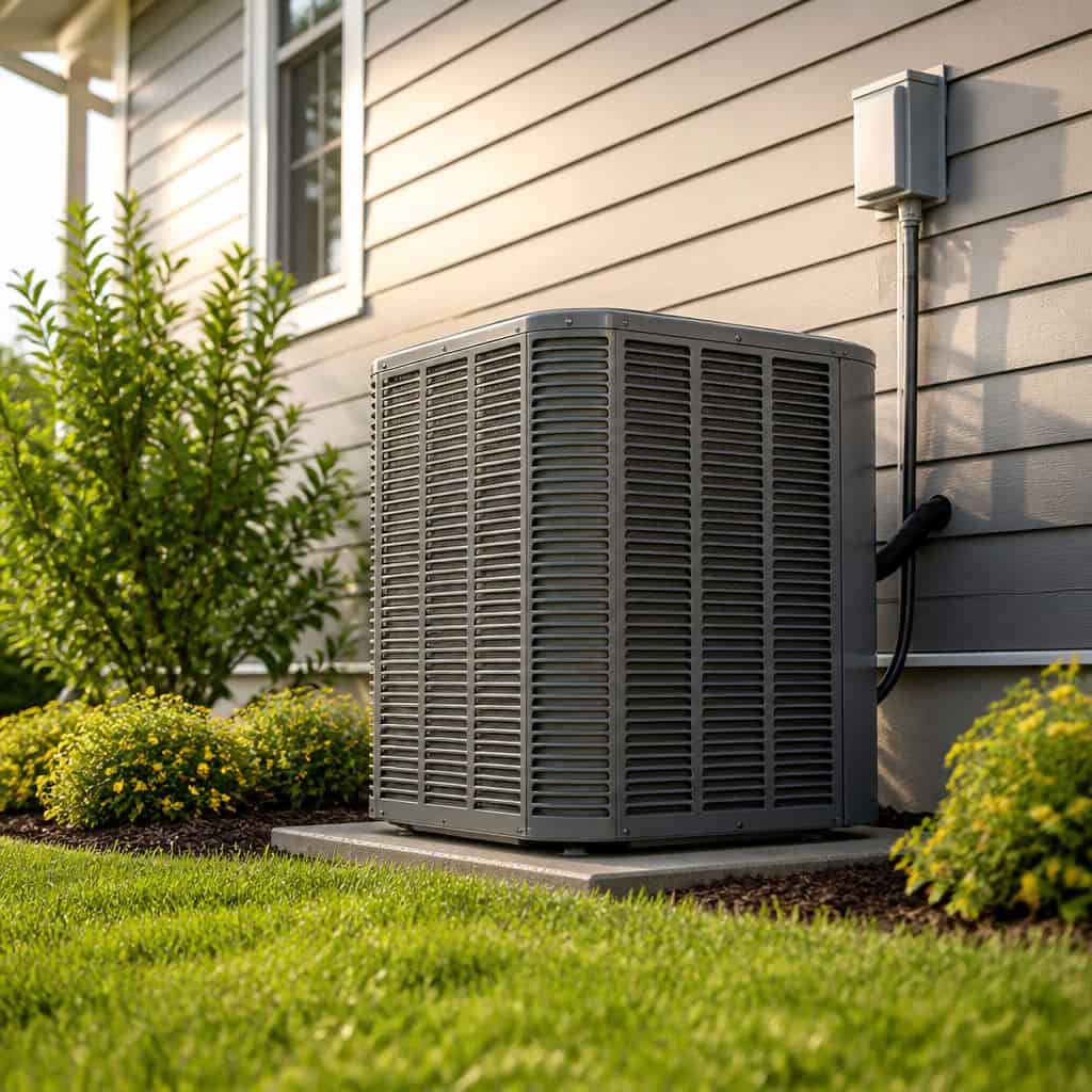 Newly installed heat pump outdoor unit on a concrete pad beside a residential home in Pasadena CA