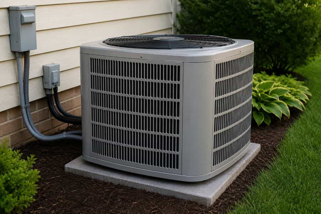 Outdoor condenser unit beside a home for emergency AC repair in Layton, UT.